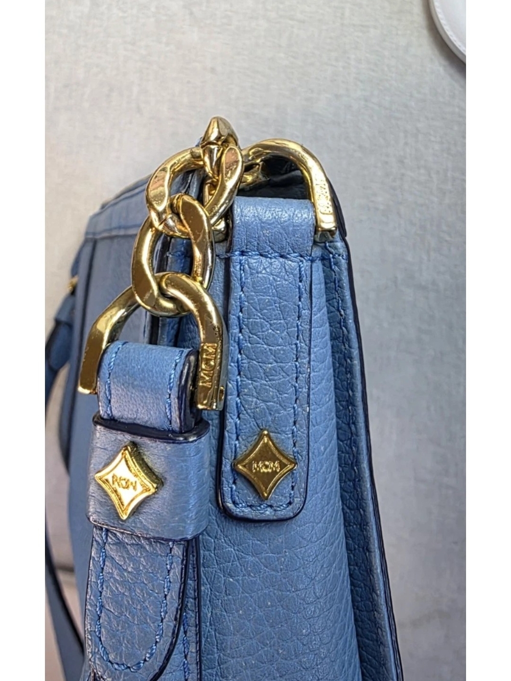 MCM Blue Leather Crossbody Bag with Gold Hardware - Picture 9 of 10
